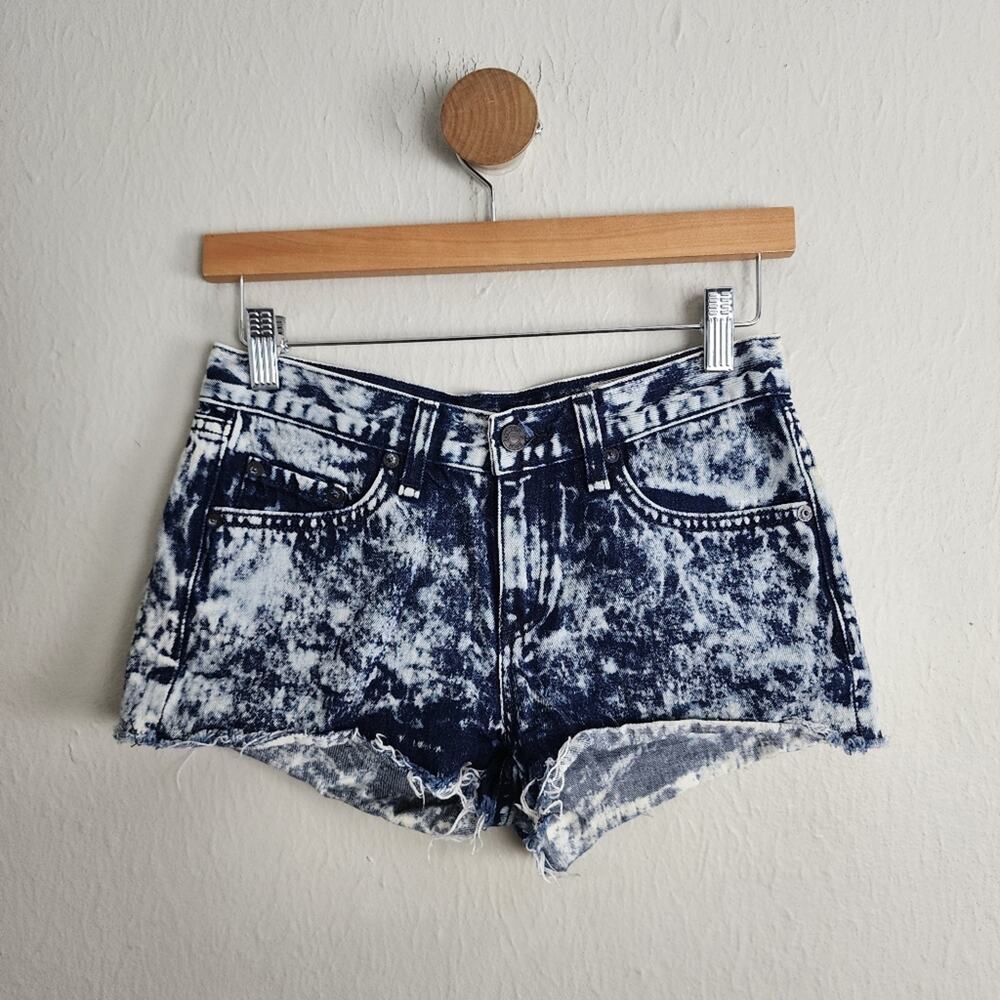 Rag & Bone Acid Wash Blue Denim Cut Off Mini Jean Shorts Frayed Hem 24